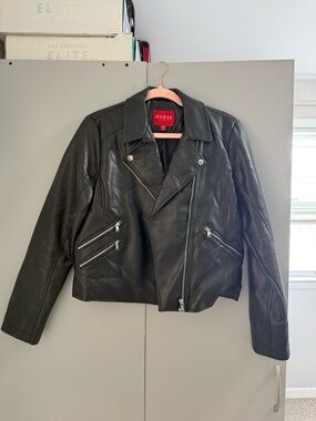 GUESS Black Faux Leather Asymmetric Moto Jacket